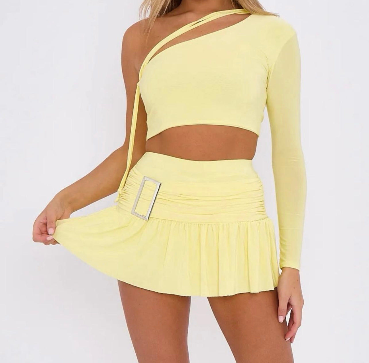 One shoulder crop top and skort coord